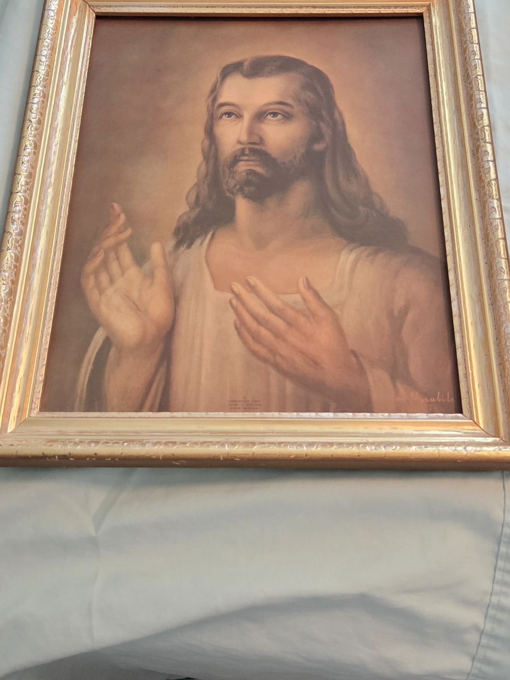 Framed Religious Wall Art in Warm Brown and Gold Finish